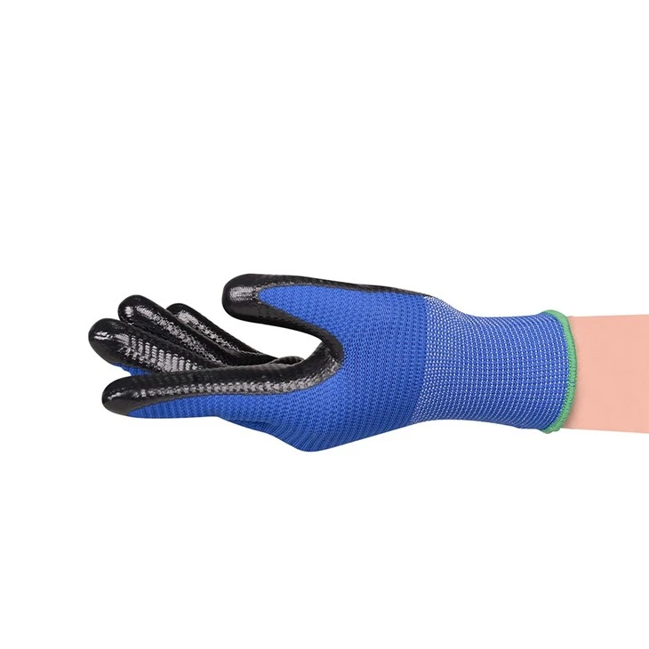 Blue Black Nitrile Coated Safety Gloves Green Cuff U3 Liner best